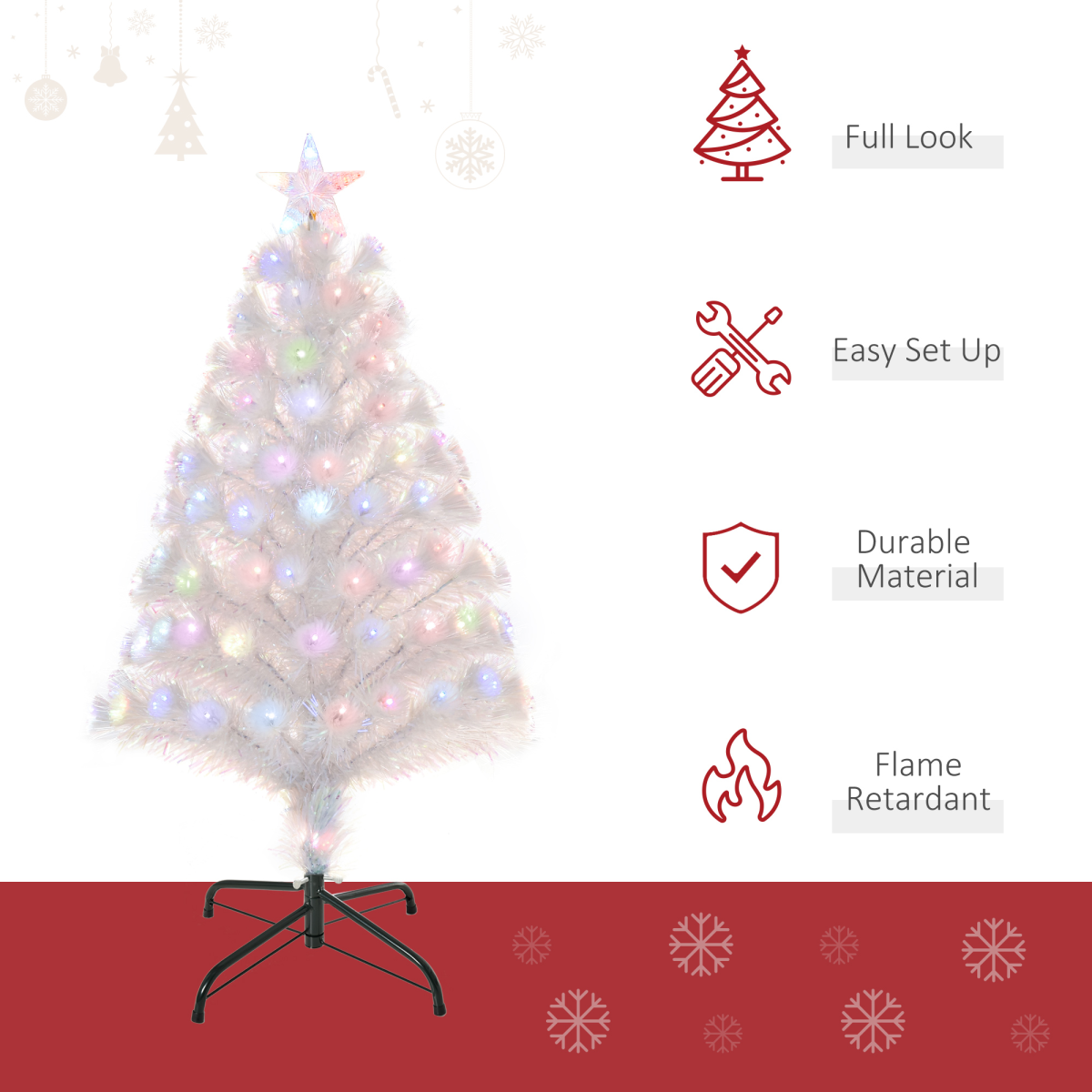 3FT Pre-Lit Artificial Christmas Tree w/ Fibre Optic LED Lights Xmas White