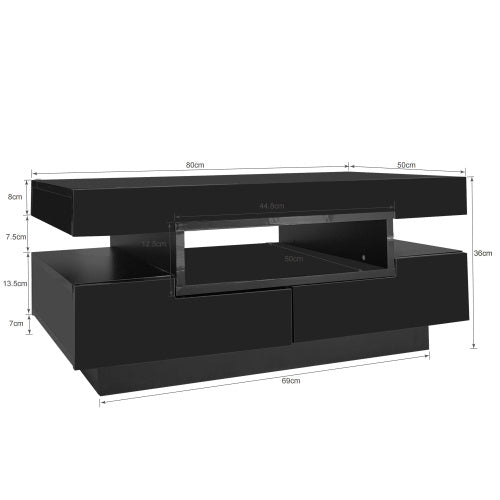 Coffee Table, High-Gloss Surface, With LED Light Strip, Four Drawers Front And Back, Large Storage Space