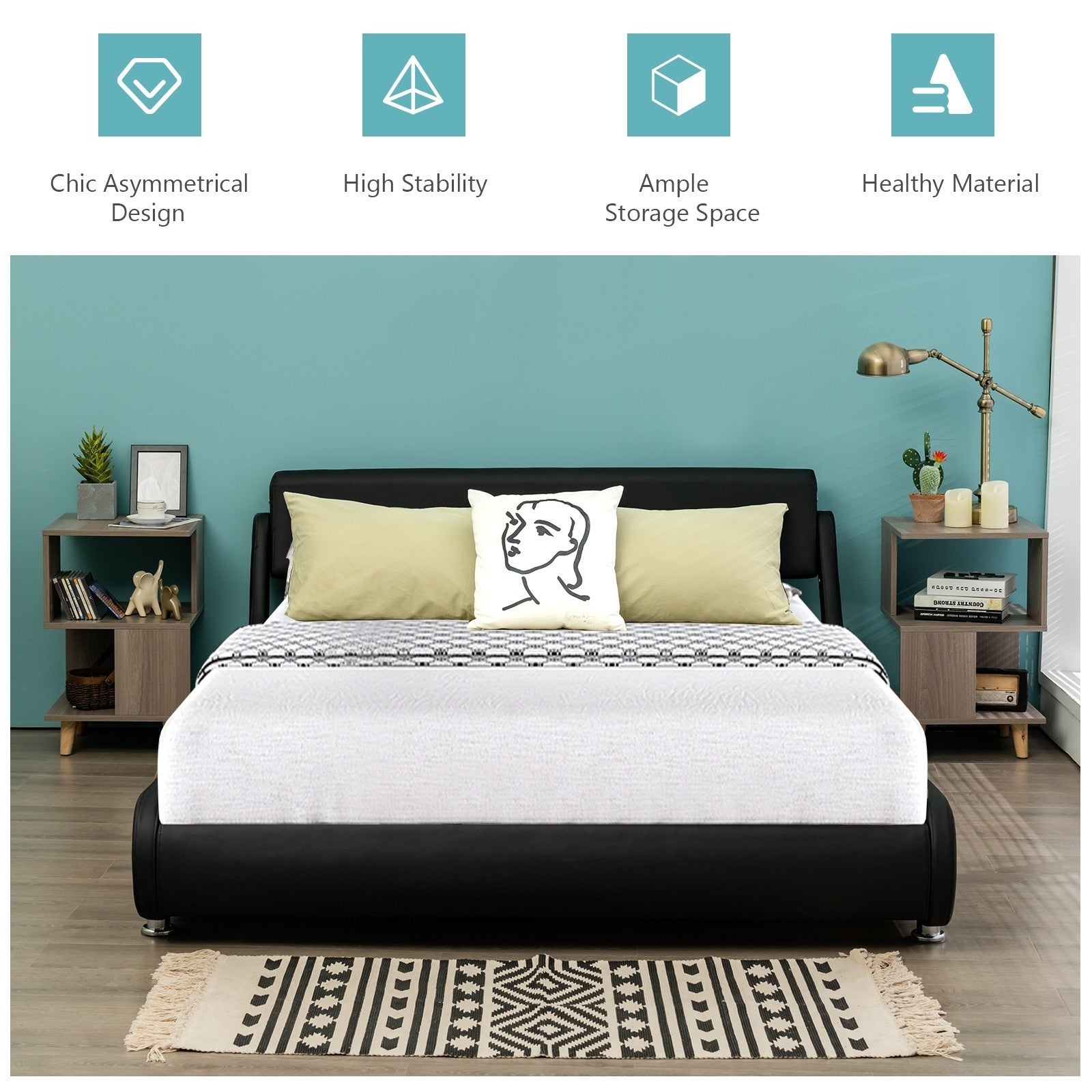 2 Pieces Wooden Modern Nightstand Set With Legs For Living Room