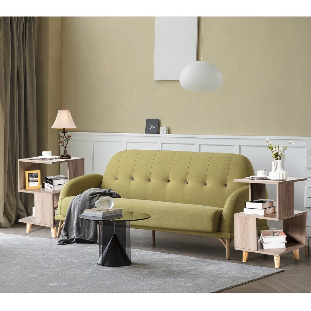 2 Pieces Wooden Modern Nightstand Set With Legs For Living Room