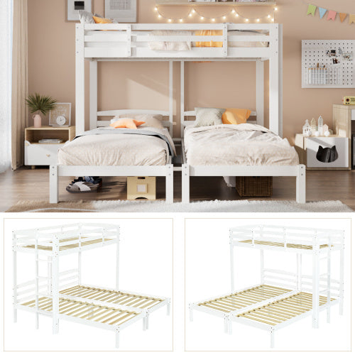 Bunk Bed Triple Sleeper With Side Ladder For Children And Teens 3FT, White 90x190cm,90x200cm  Mattress Not Included