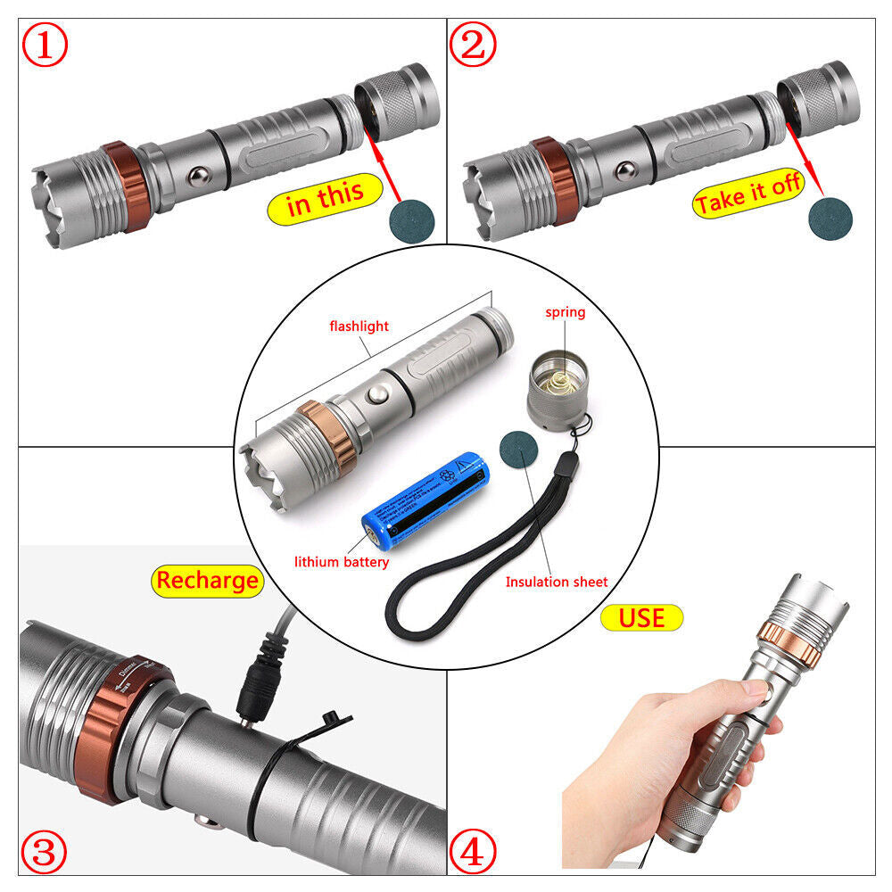 LED Tactical Flashlight Rechargeable LED Work Light Super Bright Torch Emergency Light Escape Hammer