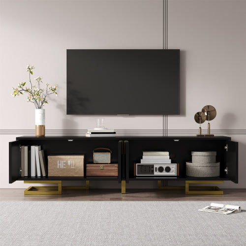 TV Cabinet, TV Stand With Textured Doors, TV Furniture, Golden Handles And Golden Legs
