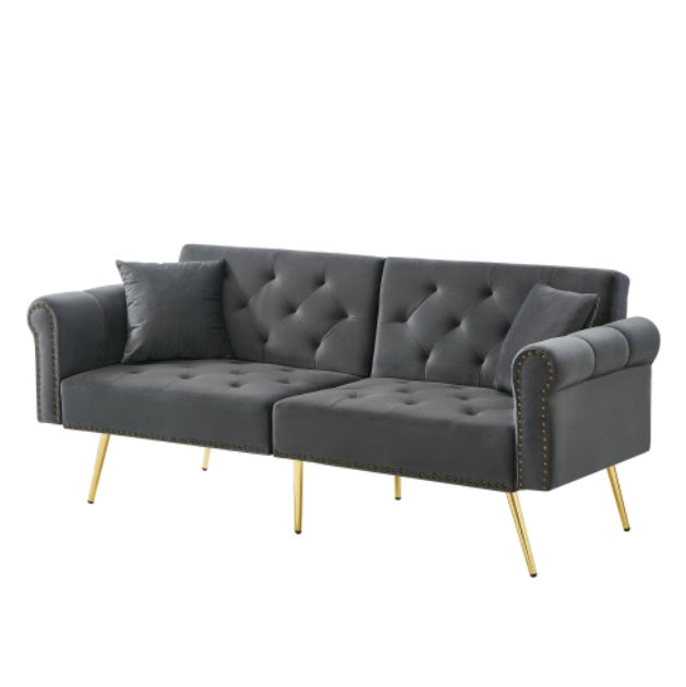 Modern 2-Seater Sofa Bed    Velvet Upholstery, 3  Stage Adjustable Backrest  Gold  Plated Metal Feet Stylish Sofa With Sleeping Function  Space-Saving Durable Ideal For Small Spaces