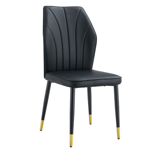 4 Modern Dining Chairs With Stylish PU Patterned Backrest And Black Metal Legs For A Comfortable Home Experience In The Kitchen, Bedroom And Office.