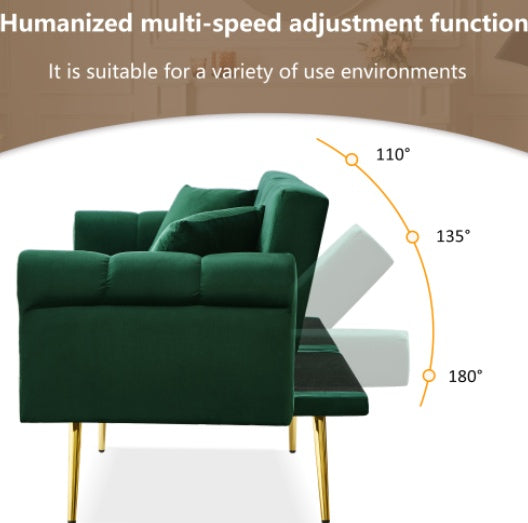 Modern 2-Seater Sofa Bed    Velvet Upholstery, 3  Stage Adjustable Backrest  Gold  Plated Metal Feet Stylish Sofa With Sleeping Function  Space-Saving Durable Ideal For Small Spaces