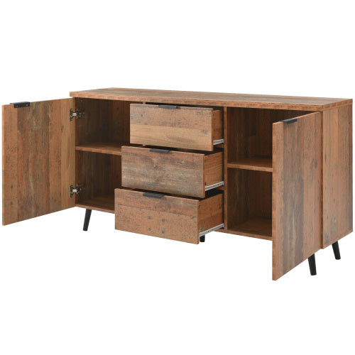 Sideboard Storage Cupboard Kitchen Buffet Sideboard TV Cabinet With Adjustable Shelves Dresser Vertical Cabinet Three Drawers For Living Room Dining Room Bedroom Vintage Brown 140cm