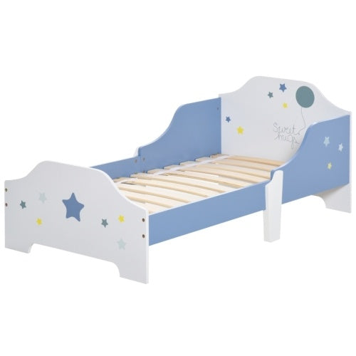 HOMCOM Toddler Bed Frame, Kids Bedroom Furniture For Boys Girls With Safe Guardrails, Low Junior Blue
