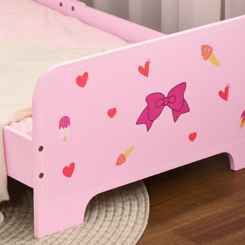 ZONEKIZ Princess Themed Kids Toddler Bed W  Cute Patterns, Safety Rails, For Ages 3 6 Years