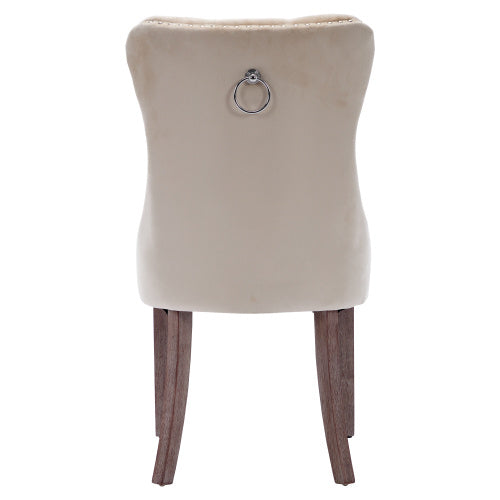 Modern Set Of 2 Upholstered Velvet Dining Chairs, Button Tufted Kitchen Lounge Chairs With Brushed Wood Legs, Riveted Trim And Knocker Ring, For Dining Room Living Room