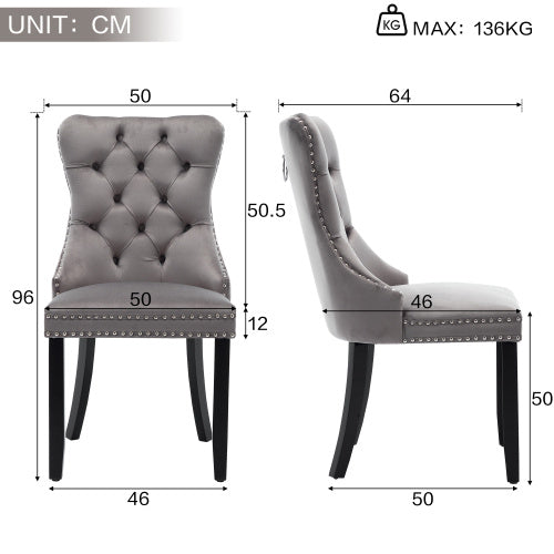 Modern Set Of 4 Upholstered Velvet Dining Chairs, Button Tufted Kitchen Lounge Chairs With Solid Wood Legs, Riveted Trim And Knocker Ring, For Dining Room Living Room,