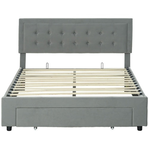 HOMCOM Double Size Ottoman Bed Frame, With Front Drawer - Grey