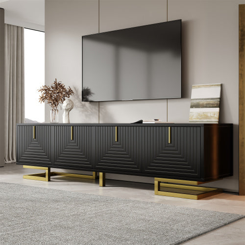 TV Cabinet, TV Stand With Textured Doors, TV Furniture, Golden Handles And Golden Legs