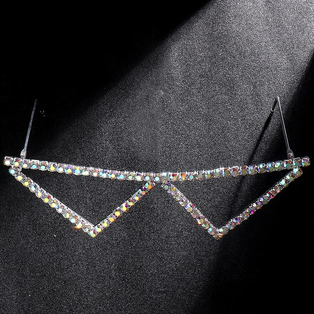Stonefans Geometric Eyeglass Frame No lens Prom Face Decoration Fashion Colorful Rhinestone Sunglasses Frame Collapsible Jewelry