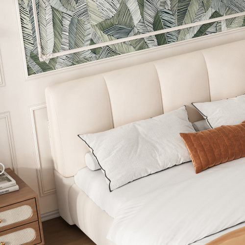 Upholstered Bed, For Adults And Teenagers, 4ft6 Double Bed 135x190cm, Durable And Sturdy, Soft Headboard, MDF  Velvet  Plywood, White