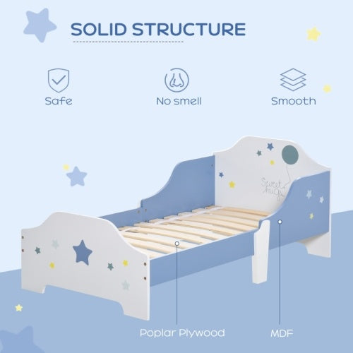 HOMCOM Toddler Bed Frame, Kids Bedroom Furniture For Boys Girls With Safe Guardrails, Low Junior Blue