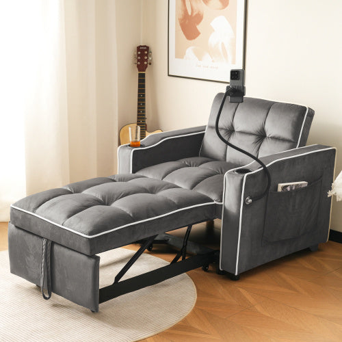 3-in-1 Expandable Single Sofa Bed  With Drink Holders And Phone Holder, Sofa Recliner, Sleeper Chair, Armchair, Perfect For Small Spaces, 83x167x76 Cm