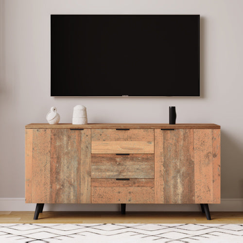 Sideboard Storage Cupboard Kitchen Buffet Sideboard TV Cabinet With Adjustable Shelves Dresser Vertical Cabinet Three Drawers For Living Room Dining Room Bedroom Vintage Brown 140cm