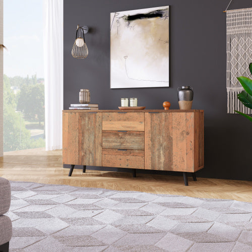 Sideboard Storage Cupboard Kitchen Buffet Sideboard TV Cabinet With Adjustable Shelves Dresser Vertical Cabinet Three Drawers For Living Room Dining Room Bedroom Vintage Brown 140cm