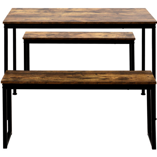 3-Piece Dining Table And Bench Set 4-Person Space-Saving Dinette For Kitchen Patio Outdoor