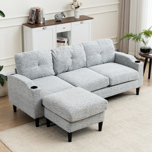 Convertible Combination Sofa Sofa LShaped Sofa With Footstools With Storage WhiteBlack Sofa For Living Room, Living Room BedroomOfficeSmall Space 3Seater Combination Sofa