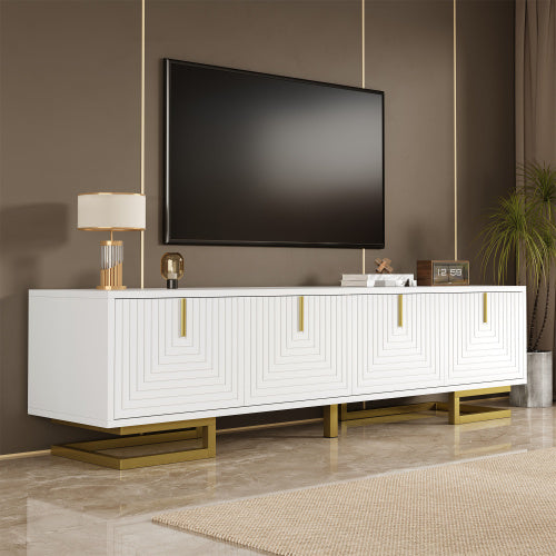 TV Cabinet, TV Stand With Textured Doors, TV Furniture, Golden Handles And Golden Legs