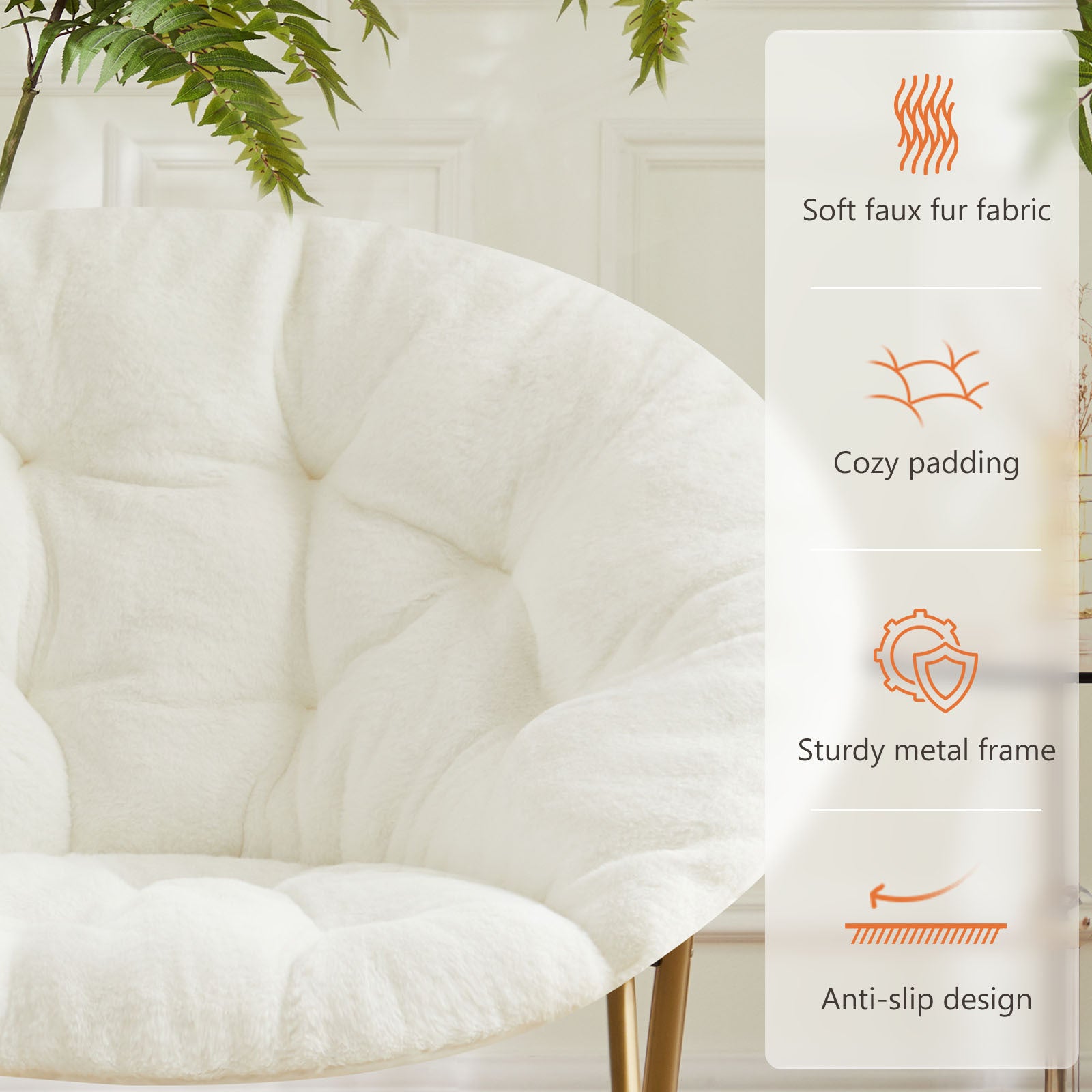 Comfortable Disc Chairs Faux Fur Furniture Bedroom Living Room  Size White