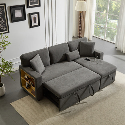 Corner Sofa Bed Corner Couch L-Shaped Sofa Bed Extendable, Bed Box And Integrated Shelf,