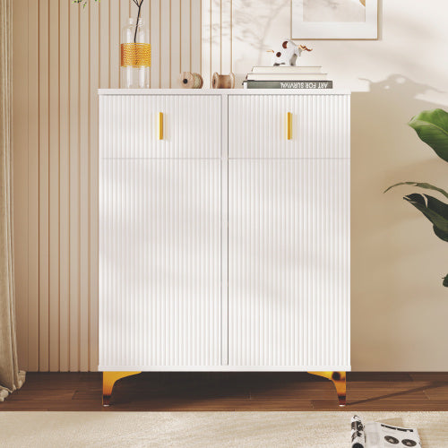 Elegant Sideboard Shoe Cabinet With Structural Panels, Adjustable Shelves And Gold-plated Decorations, With Drawers