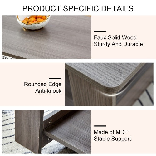 A Modern And Practical Gray Textured Coffee Table,tea Table.Double Layered Coffee Table Made Of MDF Material,. Suitable For Living Room,bedroom And Study Room. 43.3x21.6x16.5 CT16