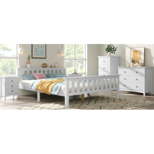 Double Bed Wooden Frame 4ft6 Double Wooden Bed In White For Adults, Kids, Teenagers 4FT6