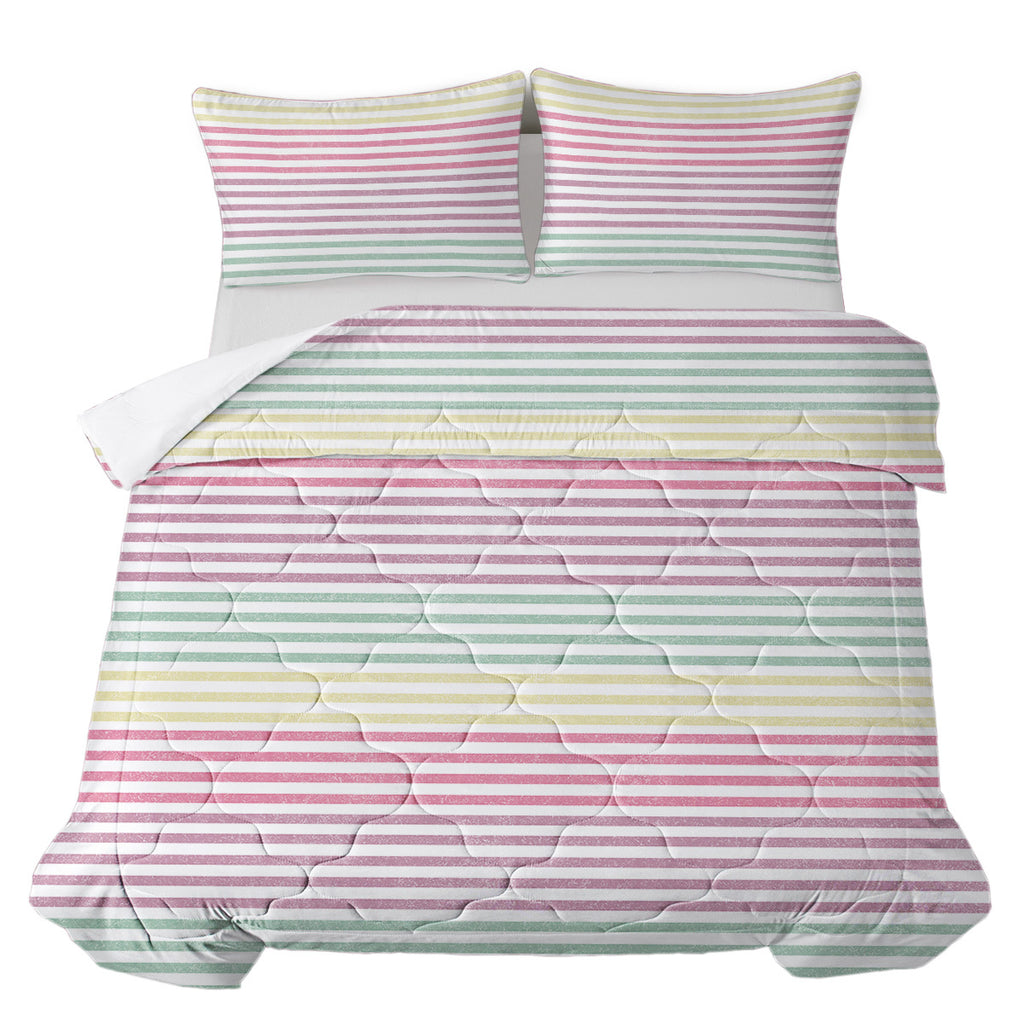 Striped Comforter Set Full Size, Rainbow Comforter Bedding Set Pink Yellow Green Purple 3 Piece, 1 Comforter And 2 Pillow Shams