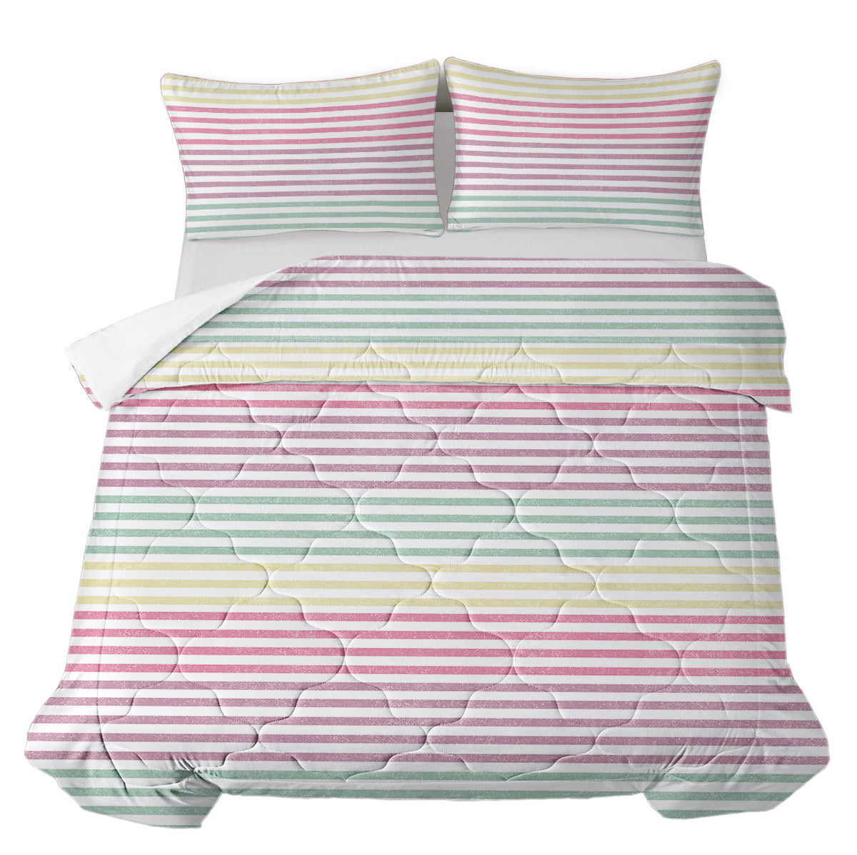 Striped Comforter Set Full Size, Rainbow Comforter Bedding Set Pink Yellow Green Purple 3 Piece, 1 Comforter And 2 Pillow Shams