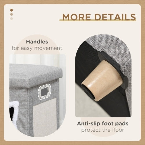 PawHut Cat House Cave, Cat Bed Cube With Scratching Pad, Soft Detachable & Washable Cushion, Toy Ball, For Indoor Kittens, Grey