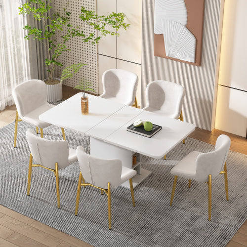 Extendable Dining Table, Dining Table With Storage, Rectangular Dining Table, Coffee Leisure Table, Modern Simple Iron Dining Table, Space-saving Multifunctional Dining Table, White