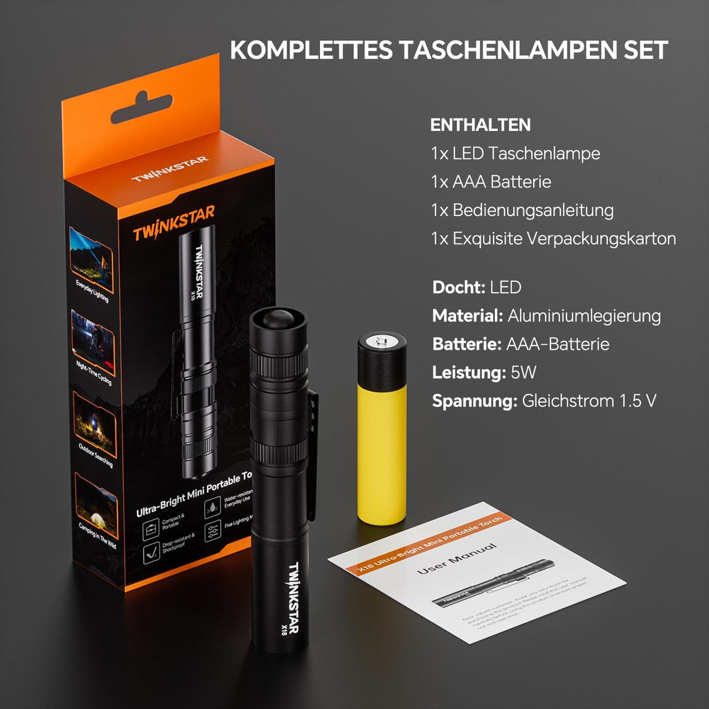 Mini LED Flashlight Super Bright Portable with Clip 5 Modes Camping Hiking