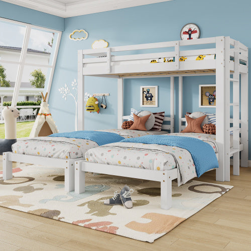 Bunk Bed Triple Sleeper With Side Ladder For Children And Teens 3FT, White 90x190cm,90x200cm  Mattress Not Included