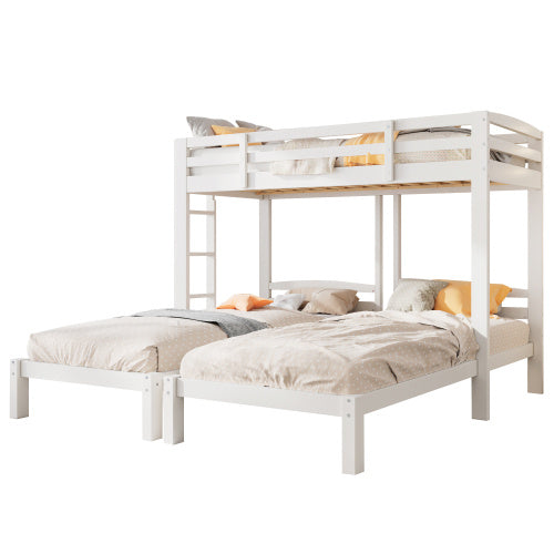 Bunk Bed Triple Sleeper With Side Ladder For Children And Teens 3FT, White 90x190cm,90x200cm  Mattress Not Included