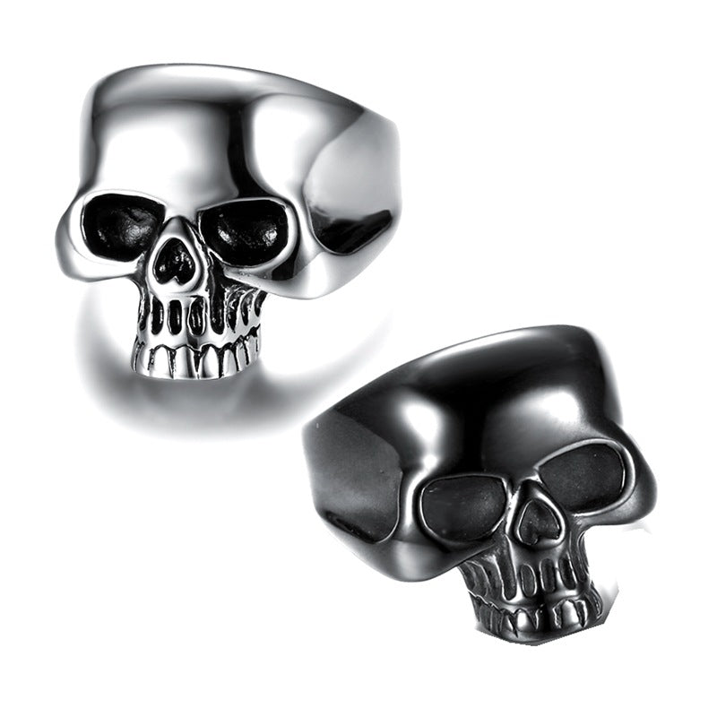 European and American Personality Punk Style Skull Rings Stainless Steel Shiny Skull Men's Rings