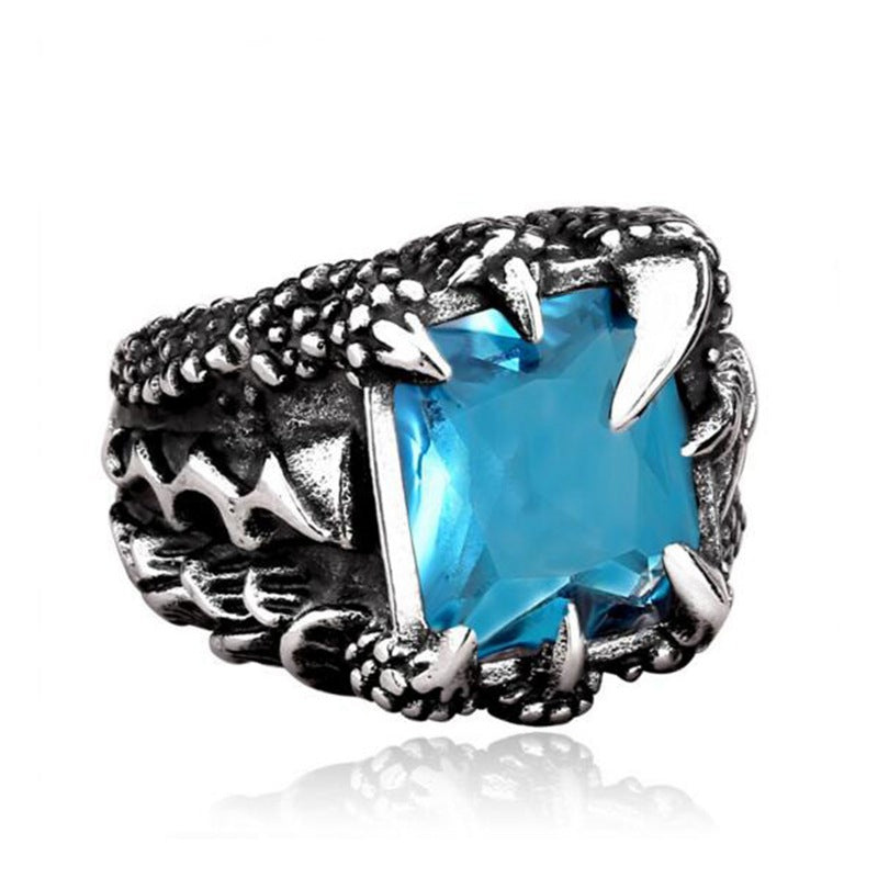 European and American hot selling domineering retro rings Chinese style ruby dragon claw ring stainless steel gem dragon ring