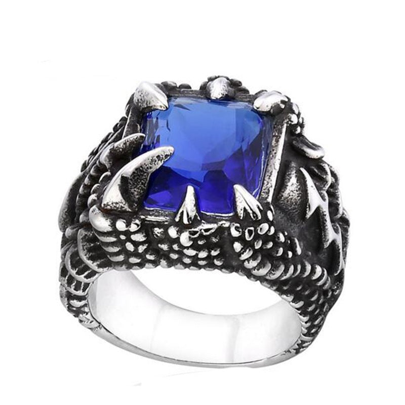 European and American hot selling domineering retro rings Chinese style ruby dragon claw ring stainless steel gem dragon ring