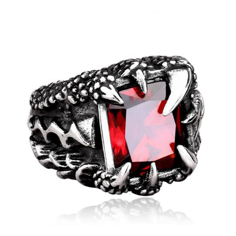 European and American hot selling domineering retro rings Chinese style ruby dragon claw ring stainless steel gem dragon ring