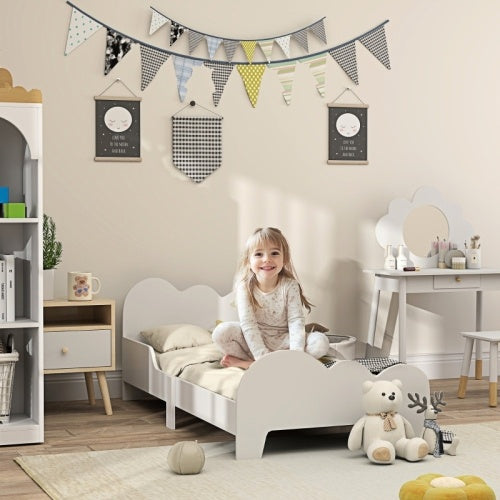 AIYAPLAY Cloud-Themed Toddler Bed Frame With Safety Rails, 143.5 X 74.5 X 56cm