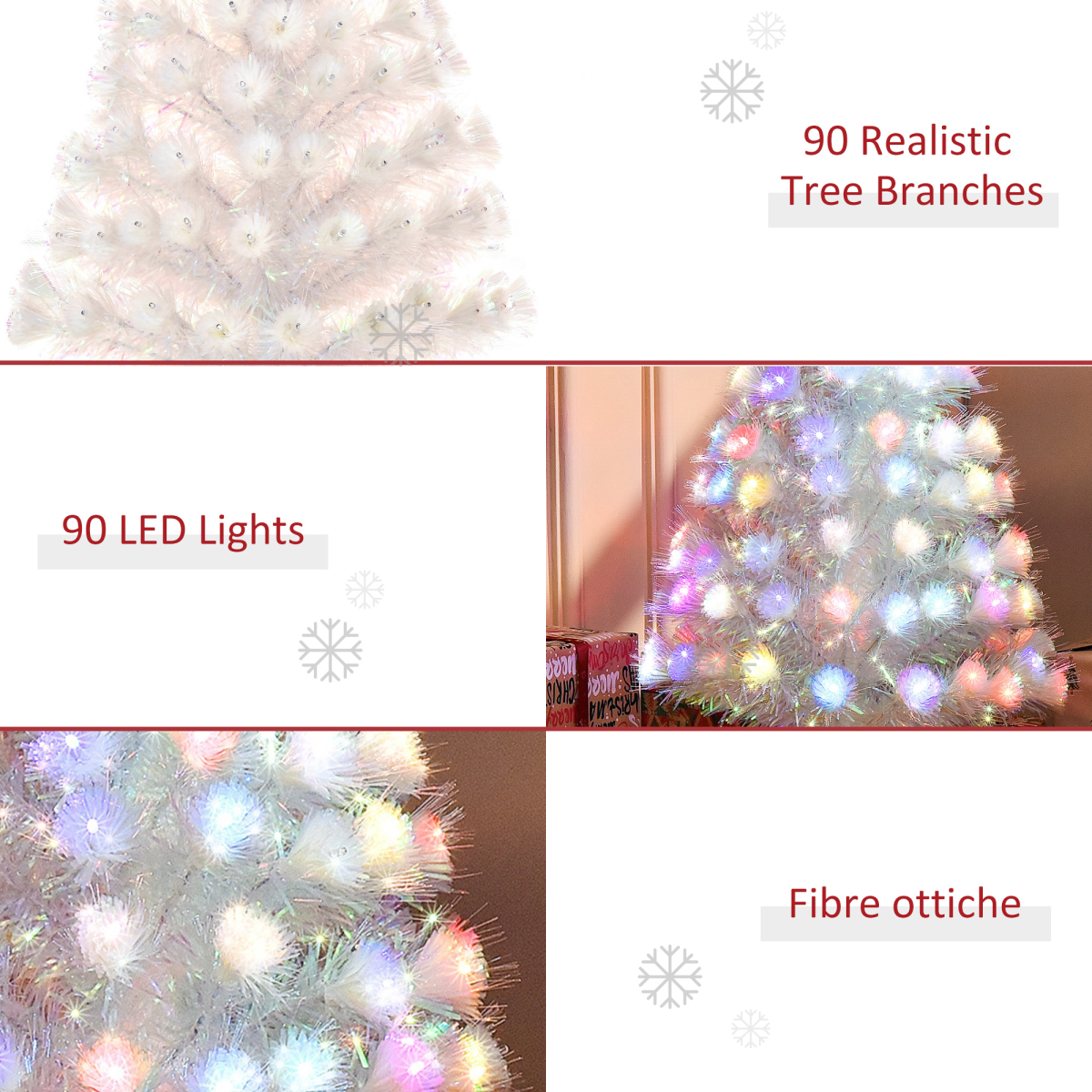 3FT Pre-Lit Artificial Christmas Tree w/ Fibre Optic LED Lights Xmas White