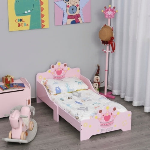 HOMCOM Kids Toddler Bed Princess Crown Theme Safety Side Rails Slats Home Bedroom Furniture Boys Girls 3-6 Yrs  143 X 73 X 60 Cm