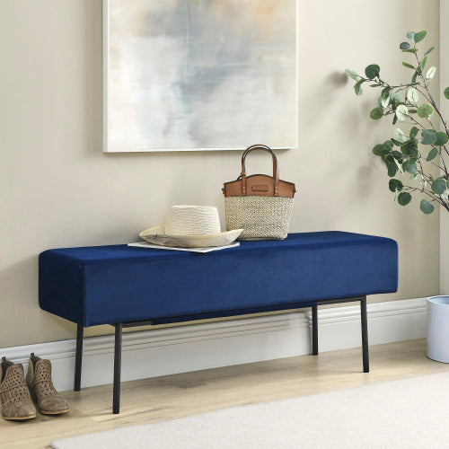 Contemporary Style Bedroom Velvet Upholstered Bench, Blue  45 X13x 17