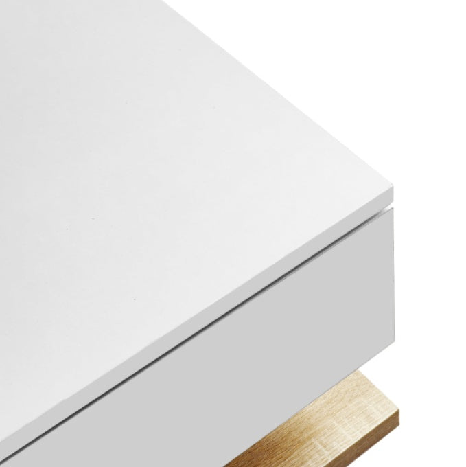 Coffee Table In High Gloss White And Wood Color Combination. Side Tables, Coffee Tables With Glass And LED