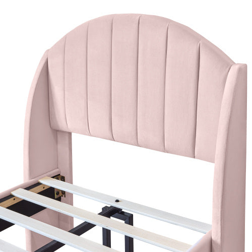 Upholstered Bed,Single Bed-3ft 90x190cm ,with Slatted Frame And Headboard, Youth Bed, Wooden Slatted Support, Easy Assembly, Velvet, Pink