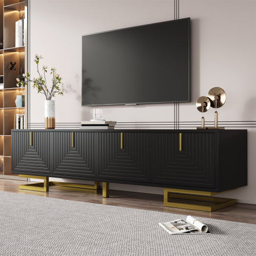 TV Cabinet, TV Stand With Textured Doors, TV Furniture, Golden Handles And Golden Legs