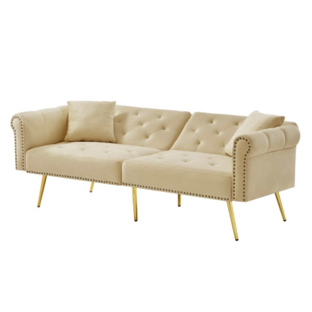 Modern 2-Seater Sofa Bed    Velvet Upholstery, 3  Stage Adjustable Backrest  Gold  Plated Metal Feet Stylish Sofa With Sleeping Function  Space-Saving Durable Ideal For Small Spaces